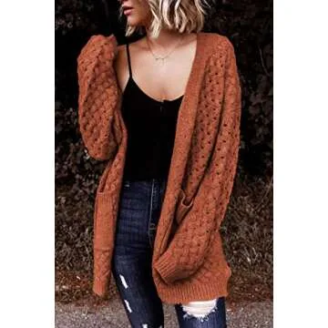 Dokotoo Brown Sweater for Women 2024 Fashion Trendy Loose Casual Fall Thick Long Sleeve Open Front L...
