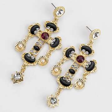 WYWT Acrylic Retro Baroque Gothic Cross Drop Earrings with Crystal Alloy and Pearl Statement Jewelry...