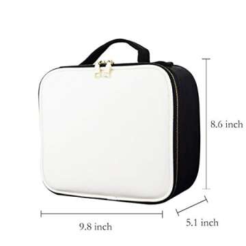 Idearsen Travel Makeup Train Case, Large Capacity Waterproof Portable Storage Case, Professional Cosmetics Storage Bag with Adjustable Dividers for Men Women Girls （White & Black）