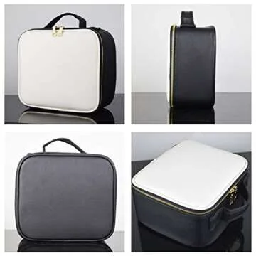 Idearsen Travel Makeup Train Case, Large Capacity Waterproof Portable Storage Case, Professional Cosmetics Storage Bag with Adjustable Dividers for Men Women Girls （White & Black）