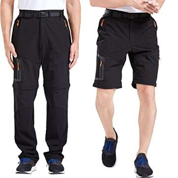 CAMOFOXIN Men's Hiking Pants Outdoor Convertible Quick Dry Fishing Pants & Shorts (Black, 38W X 32L)