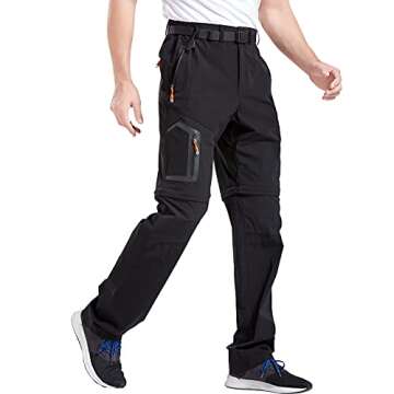 CAMOFOXIN Men's Hiking Pants Outdoor Convertible Quick Dry Fishing Pants & Shorts (Black, 38W X 32L)