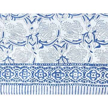 ATOSII ‘Santorini’ 100% Cotton Fall Tablecloth, Handblock Print Blue Rectangle Table Cloth for Kitchen I Dining Table Linen I Parties Wedding Christmas Thanksgiving I Fall Decor 60 X 90 Inches