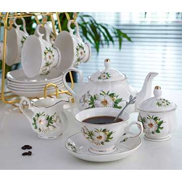 CHENP.HMC Porcelain Tea Set Tea Cup Set 22-Piece Porcelain Ceramic Coffee Tea Gift Sets Cups Saucer ...