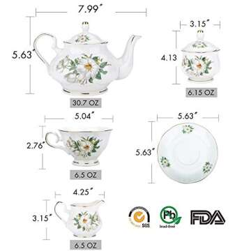 CHENP.HMC Porcelain Tea Set Tea Cup Set 22-Piece Porcelain Ceramic Coffee Tea Gift Sets Cups Saucer Service for 6 Teapot Sugar Bowl Creamer Pitcher and Teaspoons tea pot sets(Camellia)