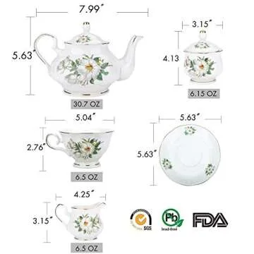CHENP.HMC Porcelain Tea Set Tea Cup Set 22-Piece Porcelain Ceramic Coffee Tea Gift Sets Cups Saucer Service for 6 Teapot Sugar Bowl Creamer Pitcher and Teaspoons tea pot sets(Camellia)
