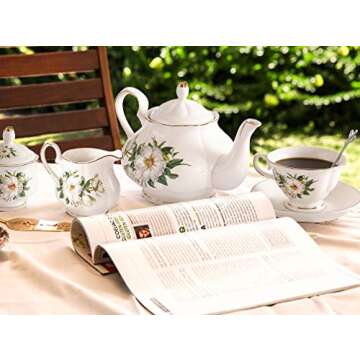 CHENP.HMC Porcelain Tea Set Tea Cup Set 22-Piece Porcelain Ceramic Coffee Tea Gift Sets Cups Saucer Service for 6 Teapot Sugar Bowl Creamer Pitcher and Teaspoons tea pot sets(Camellia)