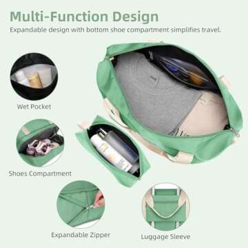 LARVENDER Luggage Sets 5 Piece, Expandable Luggage PP Hardside Carry on Suitcase Sets with Spinner Wheels, Lightweight Rolling Suitcase for Men and Women, Green