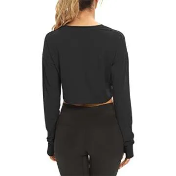 Mippo Crop Top Long Sleeve Workout Shirts Athletic Gym Active Wear Loose Cropped Sweaters Oversized ...