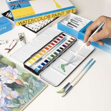 MEEDEN Empty Watercolor Paint Palette: Travel Water Color Palette Tin with 24 Half Pans - Portable Metal Palette Tin Box (Black)