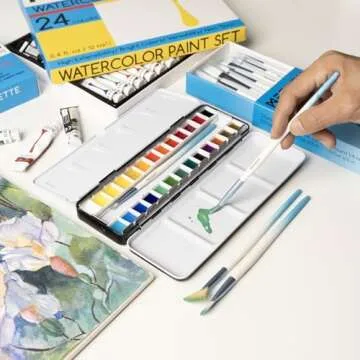 MEEDEN Empty Watercolor Paint Palette: Travel Water Color Palette Tin with 24 Half Pans - Portable Metal Palette Tin Box (Black)