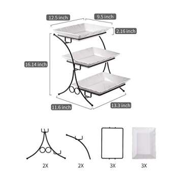 YHOSSEUN Large Tiered Tray Stand, 3 Tier Serving Tray Porcelain Baking Set with Serving Stand 3 Tier...