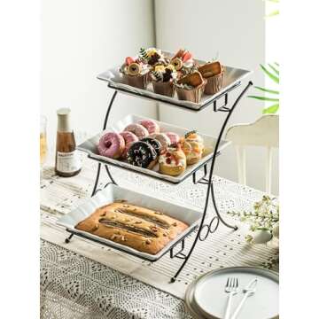 YHOSSEUN Large Tiered Tray Stand, 3 Tier Serving Tray Porcelain Baking Set with Serving Stand 3 Tier Buffet Server for Fruit, Dessert, Food Display Stand for Party, Thanksgiving