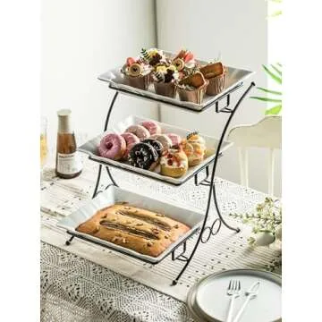 YHOSSEUN Large Tiered Tray Stand, 3 Tier Serving Tray Porcelain Baking Set with Serving Stand 3 Tier Buffet Server for Fruit, Dessert, Food Display Stand for Party, Thanksgiving