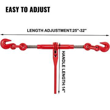 VEVOR 9215LBS 3/8" – 1/2" Ratchet Binders 9,215 LBS Secure Working Load, G70 Hooks and Adjustable Length, for Grade 70-80 Chains, Tie Down, Hauling, Towing, 2-Pack, Red