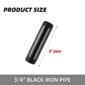 10 PACK 3/4 * 8 Inch Rustic Industrial Style Black Pipe Nipple for Home Decor