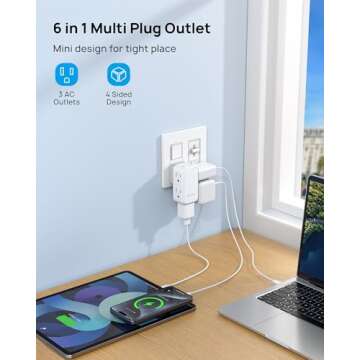 TROND Outlet Extender with 360 Rotating Plug, 6 AC Outlet Splitter, Turn One into Multiple Sideways Plug Adapter, Small Power Extension for Home Office Travel Cruise Ship Essentials