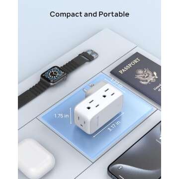 TROND Outlet Extender with 360 Rotating Plug, 6 AC Outlet Splitter, Turn One into Multiple Sideways Plug Adapter, Small Power Extension for Home Office Travel Cruise Ship Essentials
