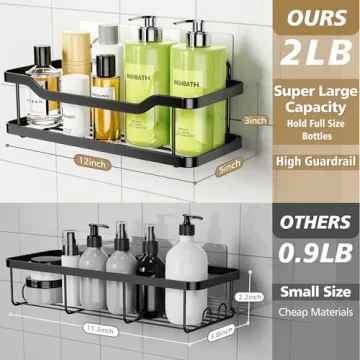 OMAIRA Shower Caddy - Matte Black Shower Organizer 2-Pack