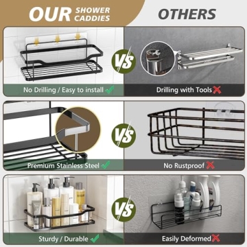 OMAIRA Shower Caddy - Matte Black Shower Organizer 2-Pack