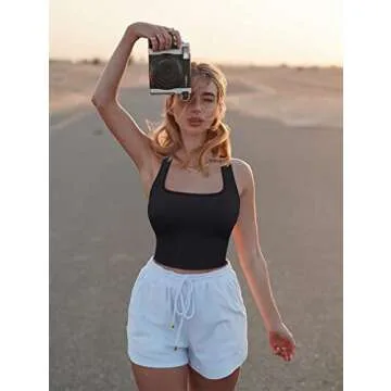 OQQ Women's 3 Piece Crop Tank Tops Ribbed Workout Racerback Shirts 2025 Trendy Summer Sleeveless Black Tea Leaf Beige