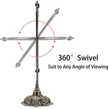 JUXYES Metal Tabletop Antique Decorative Makeup Mirror with Stand, Vintage Swivel Double Sided Cosmetic Mirror with Frame, Retro Desktop Oval Dressing Mirror for Bathroom Bedroom