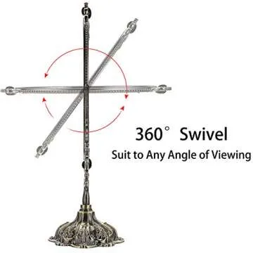 JUXYES Metal Tabletop Antique Decorative Makeup Mirror with Stand, Vintage Swivel Double Sided Cosmetic Mirror with Frame, Retro Desktop Oval Dressing Mirror for Bathroom Bedroom