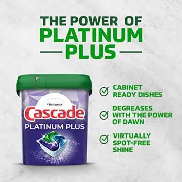 Cascade Platinum Plus Dishwasher Pods, Dish Detergent ActionPacs, Cleaning Supplies, Lemon, 52 Count