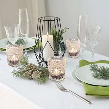 SHMILMH Glass Votive Candle Holders 12 PCS, Thanksgiving Chrismas Table Decor, Clear Tealight Candle Holders Bulk Candle Jar for Wedding Table Centerpiece Birthday Decor