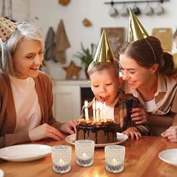 SHMILMH Glass Votive Candle Holders 12 PCS, Thanksgiving Chrismas Table Decor, Clear Tealight Candle Holders Bulk Candle Jar for Wedding Table Centerpiece Birthday Decor