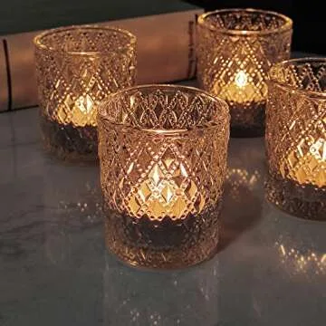 SHMILMH Glass Votive Candle Holders 12 PCS, Thanksgiving Chrismas Table Decor, Clear Tealight Candle Holders Bulk Candle Jar for Wedding Table Centerpiece Birthday Decor