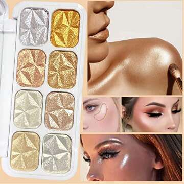 sunny light Face Highlighter Makeup Palette, Body Shimmer Glitter Highlighters Natural Nude Shiny Co...