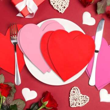 48Pcs Heart Shaped Paper Napkins Set for Valentine's Day - Romantic Table Decor | Essential Valentine's Day Party Supplies & Decorations | Love-Themed Lunch Napkins for Festive Celebration