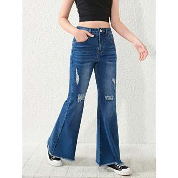 SHENHE Girl's High Waisted Flare Leg Jeans with Pockets