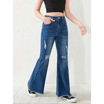 SHENHE Girl's High Waisted Flare Leg Jeans with Pockets