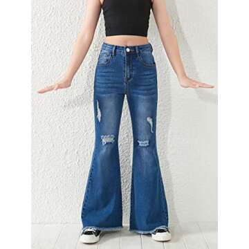 SHENHE Girl's High Waisted Flare Leg Jeans with Pockets