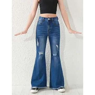 SHENHE Girl's High Waisted Flare Leg Jeans with Pockets