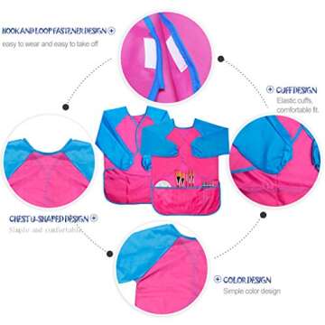 CUBACO 2 Pack Kids Art Smocks Children Waterproof Artist Painting Aprons with Long Sleeve and 3 Pockets for Age 3-8 Years