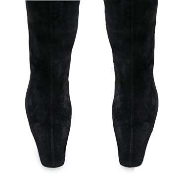 MOOMMO Women Black Kitten Heel Over Knee High Boots Square Toe Matte Pull On Wide Calf Pleated Low Heel Thigh Boots Stylish Retro Dress Boots Chic Party Comfy Chic Suede Black 7 M US