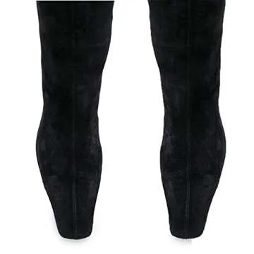 MOOMMO Women Black Kitten Heel Over Knee High Boots Square Toe Matte Pull On Wide Calf Pleated Low Heel Thigh Boots Stylish Retro Dress Boots Chic Party Comfy Chic Suede Black 7 M US