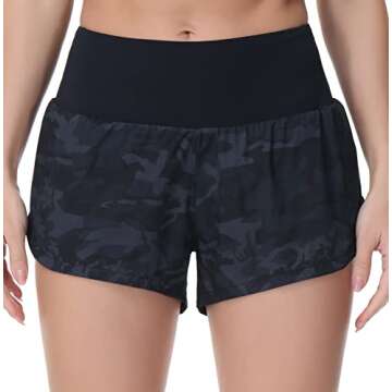 THE GYM PEOPLE Womens High Waisted Running Shorts Quick Dry Athletic Workout Shorts with Mesh Liner ...