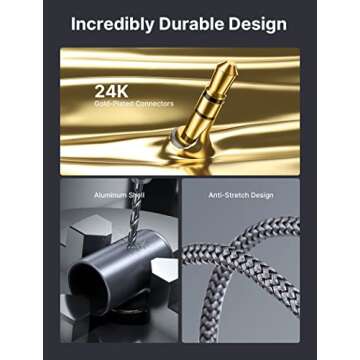 JSAUX RCA to 3.5mm Cable, 【6.6ft/2M】 Aux to RCA Headphone Male to Male Jack Adapter Nylon Braided 1/8 to RCA Audio Y Cord for Smartphones, MP3, Tablets, Speakers, HDTV -Grey