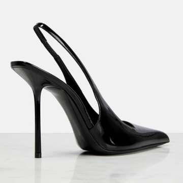 VOLEECE Women's Slingback Stiletto Heels Stretch Strap Slip On Pumps Shoes Pointed Toe Backless Patent Leather Dress High Heels Black