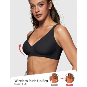 Vertvie Women's Wireless Seamless Bra – Deep V No Underwire Push Up for Full Coverage Comfort