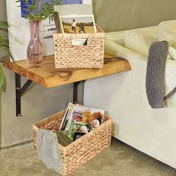 JLKIMZVO Water Hyacinth Wicker Baskets for Organizing, Rectangular Wicker Baskets with Built-in Handles 3-Pack