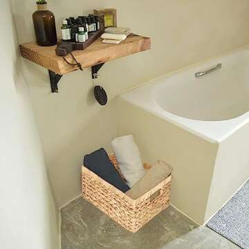 JLKIMZVO Water Hyacinth Wicker Baskets for Organizing, Rectangular Wicker Baskets with Built-in Handles 3-Pack