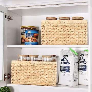 JLKIMZVO Water Hyacinth Wicker Baskets for Organizing, Rectangular Wicker Baskets with Built-in Handles 3-Pack
