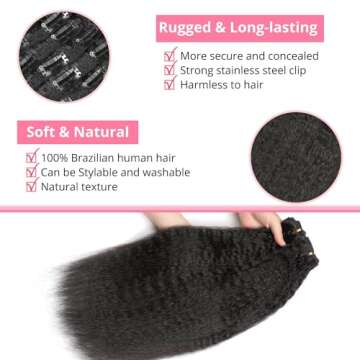 Clip in Hair Extensions Real Human Hair 20 Inch Kinky Straight Clip ins Clip in Hair Extensions Black Women Remy Seamless Clip in Hair Extensions Human Hair Clip in Extensions 8PCS Natural Color