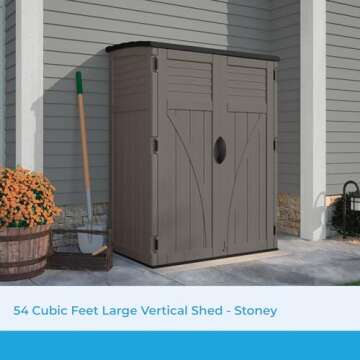 Suncast 54 Cubic Ft. Vertical Resin Outdoor Storage Shed with Lockable Double Doors, Weather-Resista...