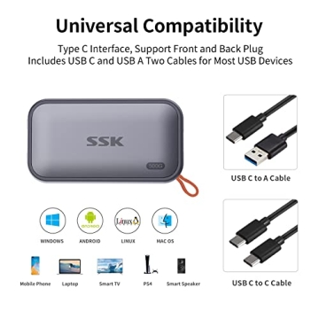 SSK 500GB Portable SSD Fast USB C External Drive